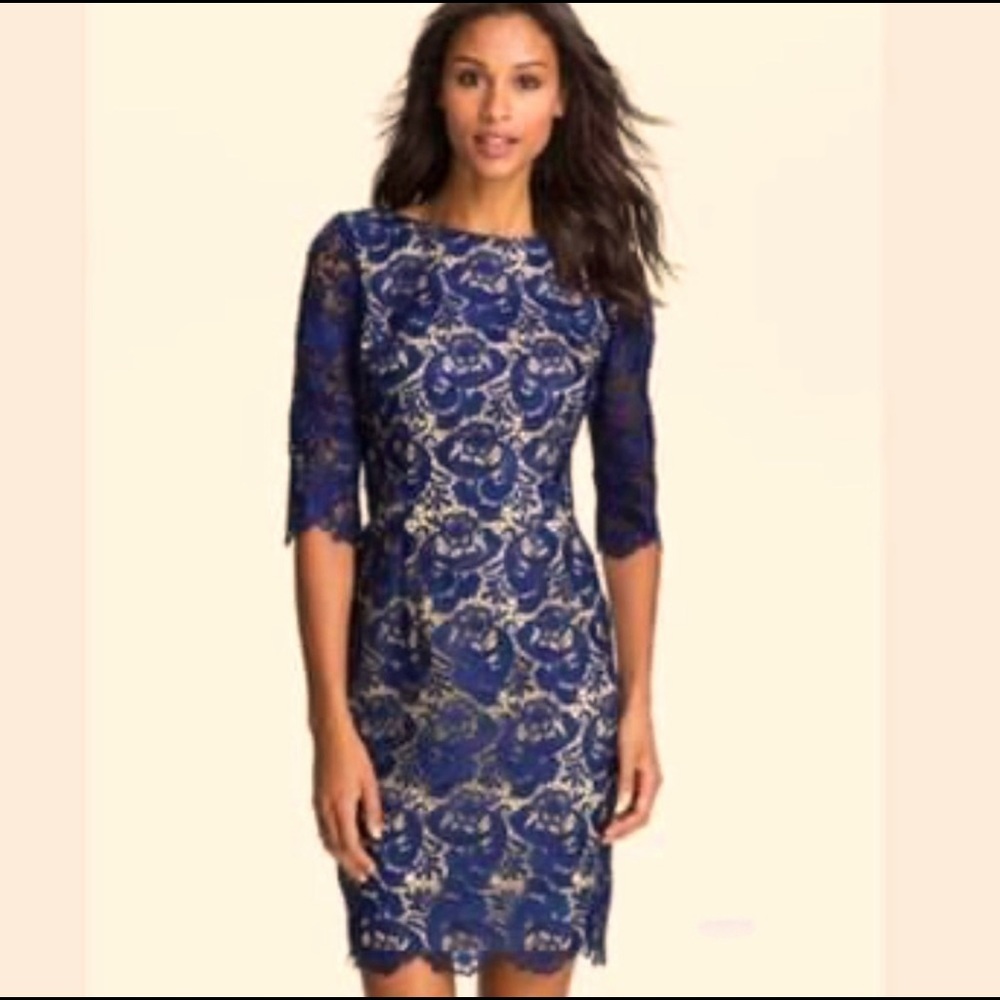 Blue Lace Quarter Sleeve Dress - Eliza J